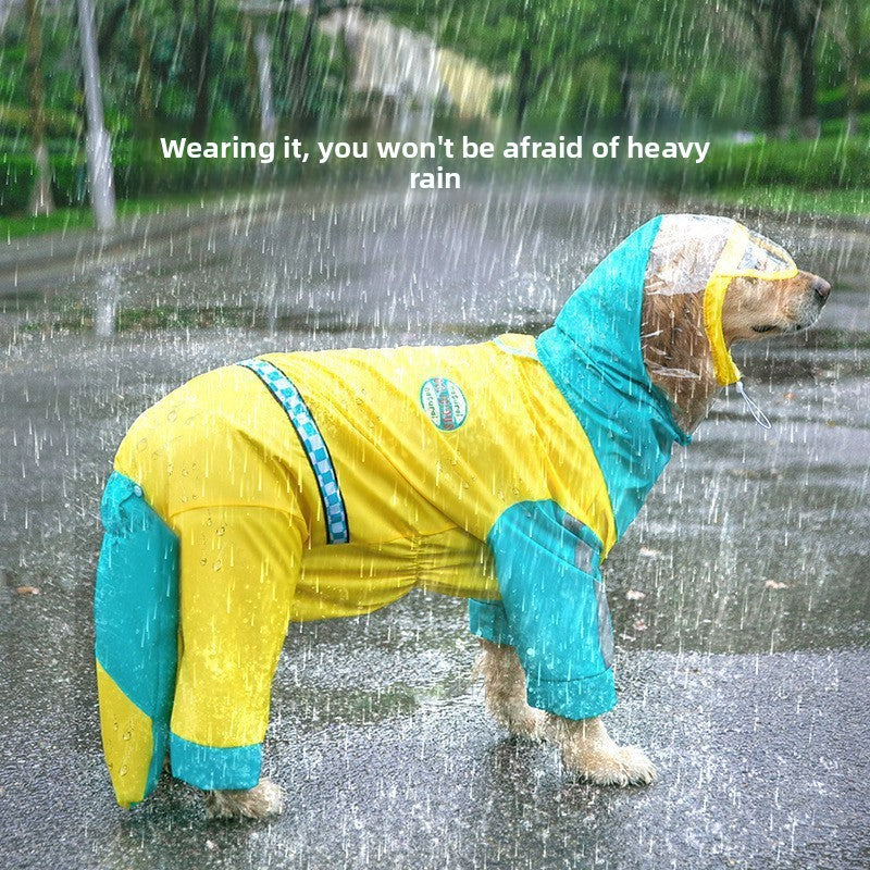 Full-Body Waterproof Dinosaur Pet Raincoat – Four-Legged 3D Tail All-Weather Storm Hoodie