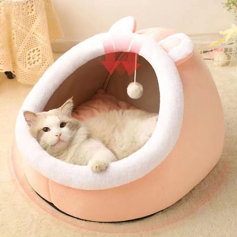 Semi-Enclosed Anti-Anxiety Winter Warm Pet Bed – Wear-Resistant All-Season Cozy Nest