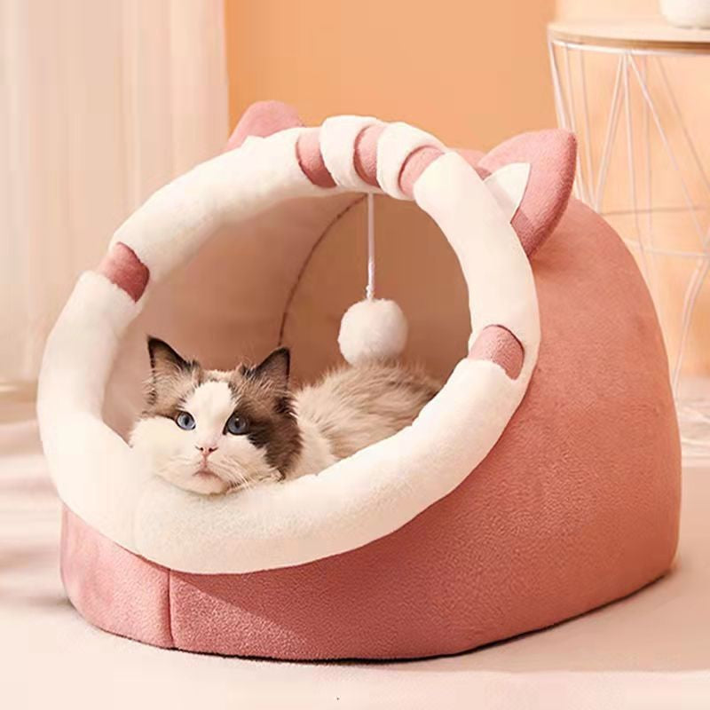 Semi-Enclosed Anti-Anxiety Winter Warm Pet Bed – Wear-Resistant All-Season Cozy Nest