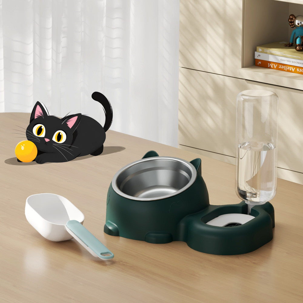 Gravity Automatic Pet Water Refill Fountain – Non-Electric Dual Food Bowl Station