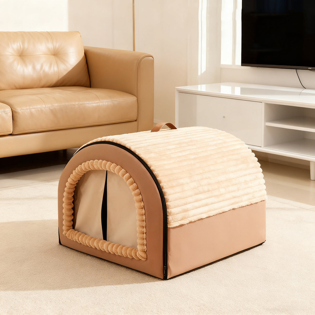 Enclosed Anti-Anxiety Washable Pet Cave Bed – Removable All-Season Insulating Lounger