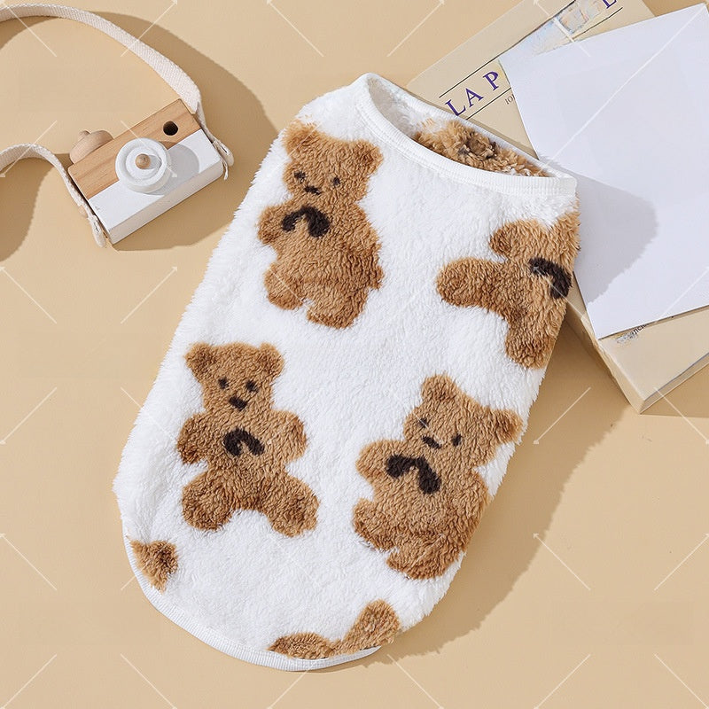 Cozy Fleece-Lined Bear Theme Dog Vest – Soft Warm Home Lounge Wear