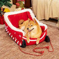 Festive Christmas Sleigh Plush Pet Bed – Winter Warm PP Cotton Insulating Lounger