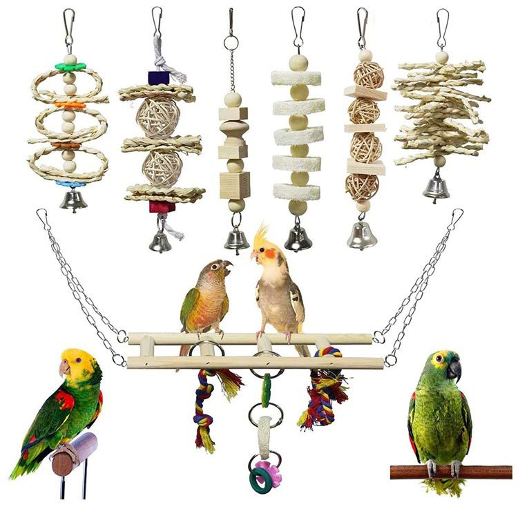 Wooden Bird Toy Set With Stairs – Interactive Swing Chew Playground For Cage Enrichment