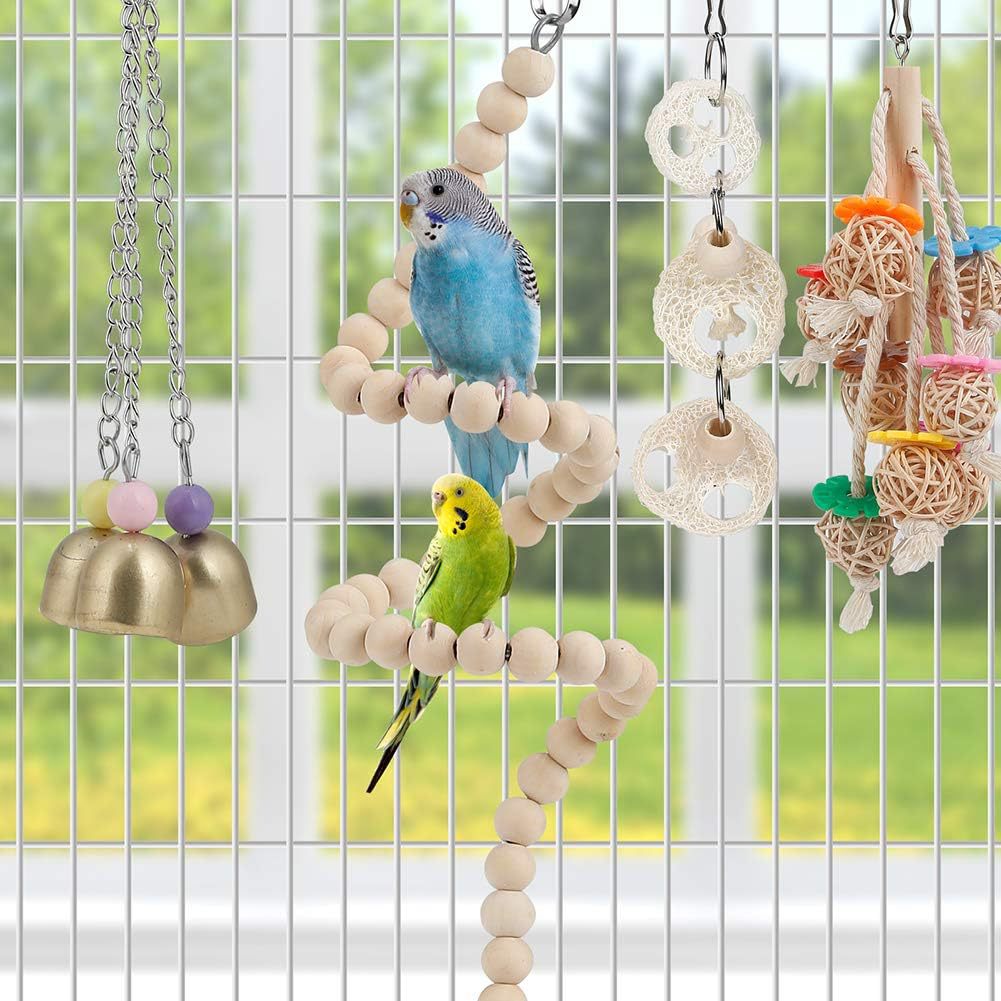 Wooden Bird Toy Set With Stairs – Interactive Swing Chew Playground For Cage Enrichment
