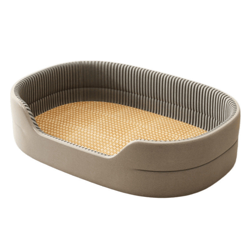 Anti-Overheating Plush Pet Cooling Bed – Summer Refreshing Raised Fence Calming Sofa Lounger