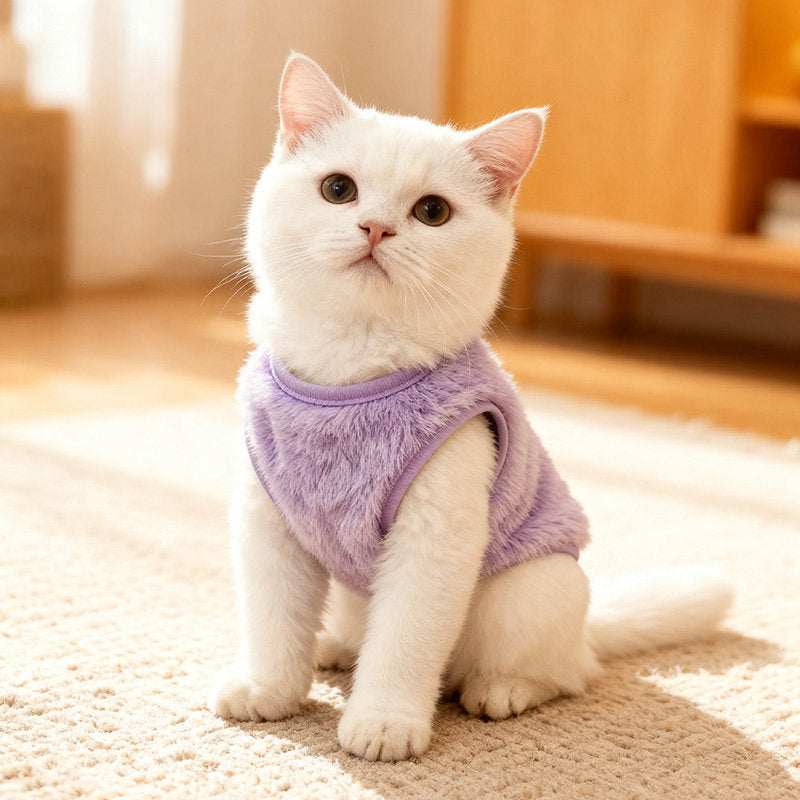 Cozy Double-Sided Fleece Cat Vest – Anti-Shedding Insulating Winter Warm Home Wear