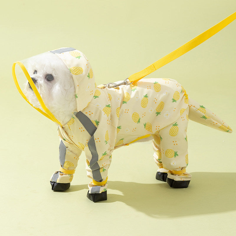 Full-Body Four-Legged Waterproof Pet Raincoat – Detachable Tail Removable Bootie Storm Hoodie