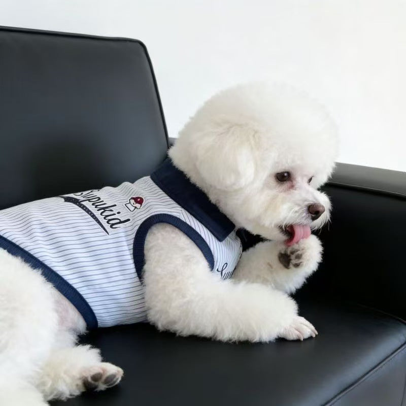 Classic Polo Collar Summer Dog Vest – Lightweight Breathable Thin Home Lounge Wear
