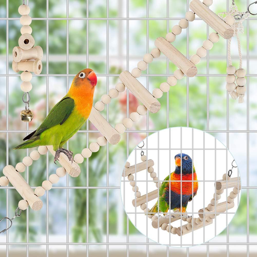 Wooden Bird Toy Set With Stairs – Interactive Swing Chew Playground For Cage Enrichment