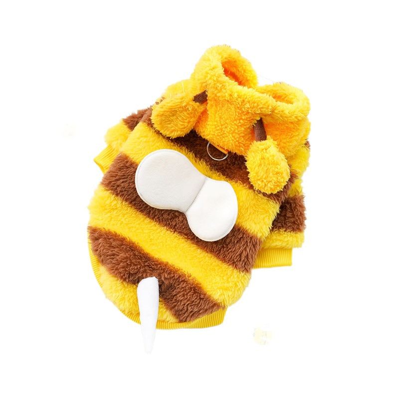 Transformative Bee Fleece-Lined Dog Costume – Winter Warm Leash Attachment Hoodie Coat