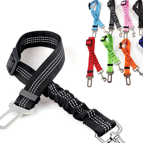 Reflective Elastic Dog Car Seat Belt – Heavy-Duty Adjustable Nylon Safety Travel Lead