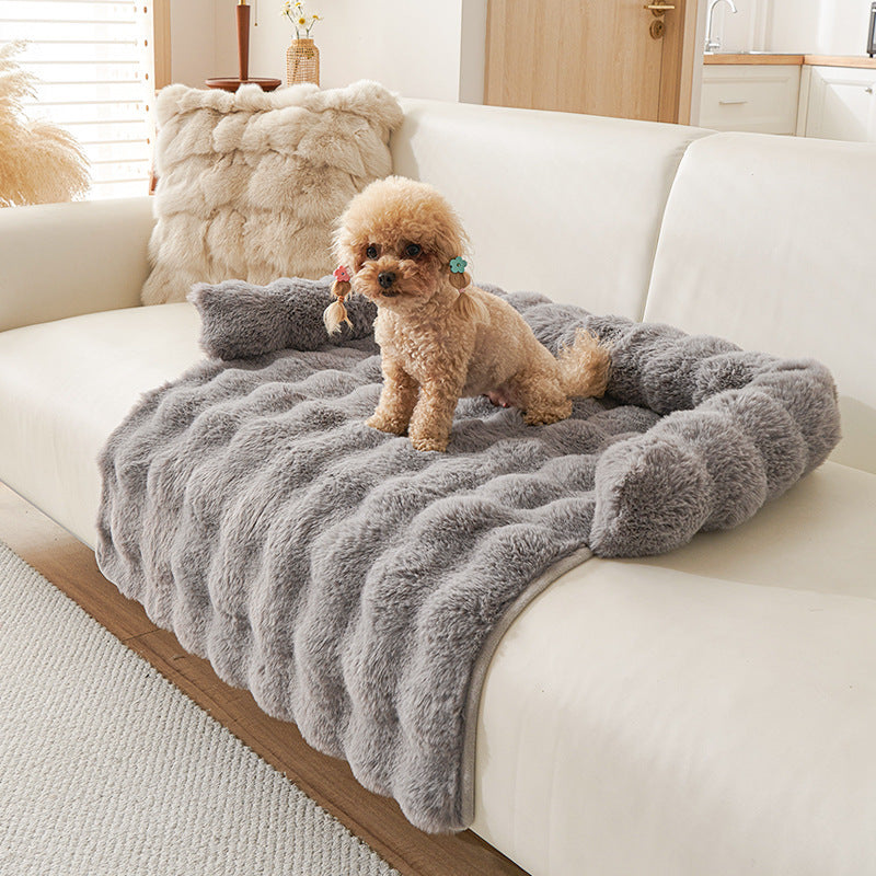 Anti-Anxiety Faux Rabbit Fur Pet Bed Mat – Thickened Winter Warm Non-Slip Rug