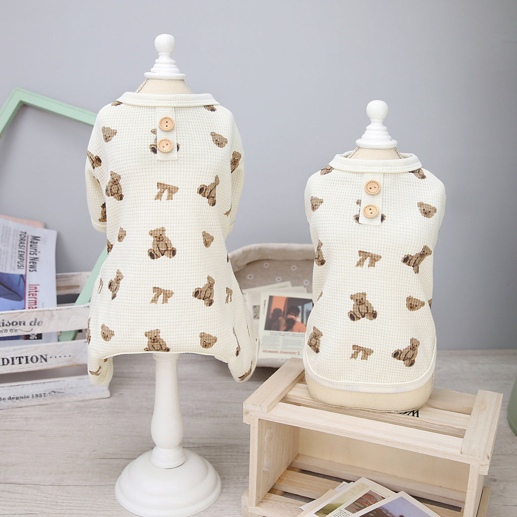 Cozy Waffle-Knit Pet Lounge Pajamas – Soft Breathable All-Season Home Wear Onesie