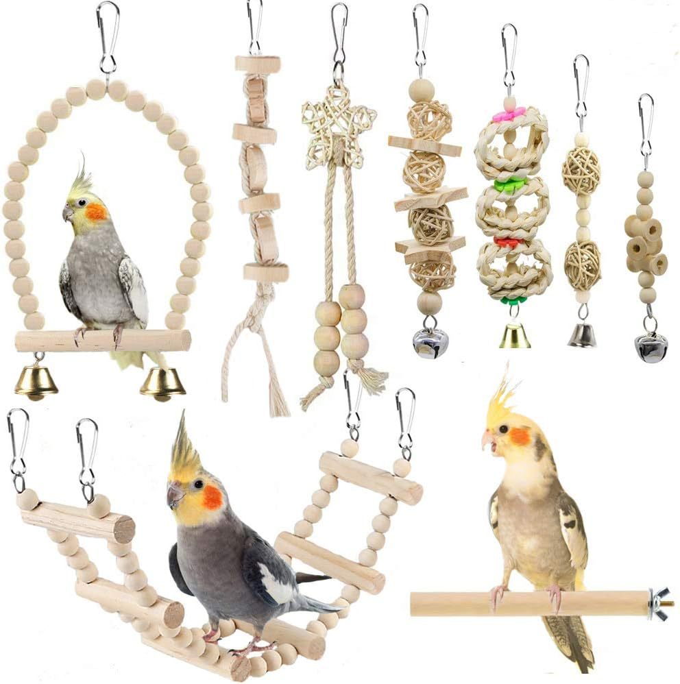 Wooden Bird Toy Set With Stairs – Interactive Swing Chew Playground For Cage Enrichment