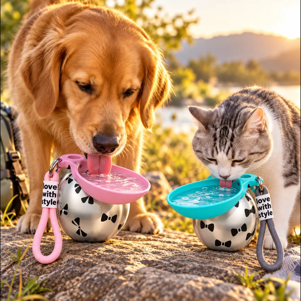 Foldable Stainless Steel Pet Water Bottle – Portable Leak-Proof Travel Drinking Dispenser