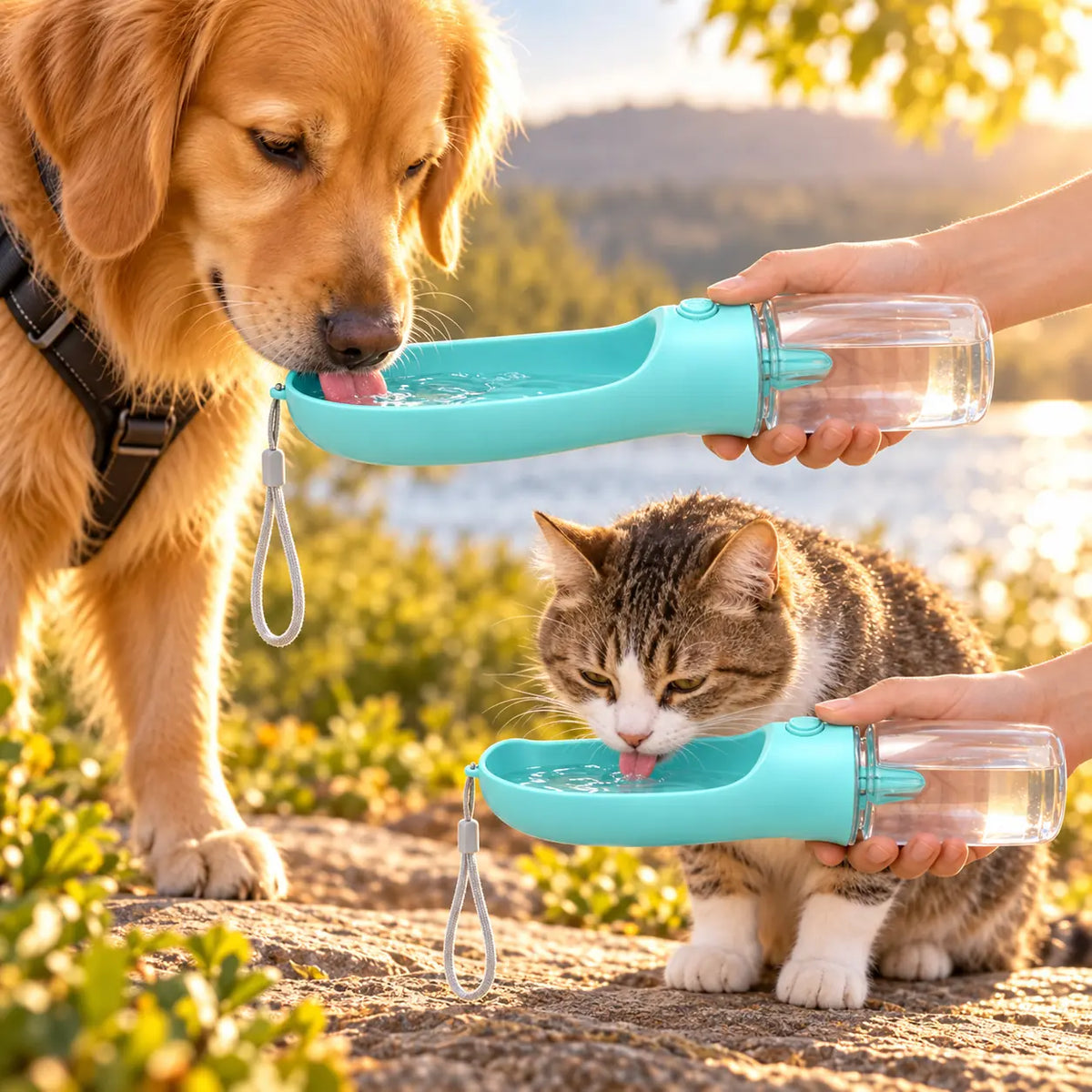2-in-1 Portable Pet Travel Bottle – Leak-Proof Outdoor Food Water Dispenser Cup