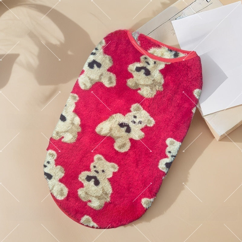 Cozy Fleece-Lined Bear Theme Dog Vest – Soft Warm Home Lounge Wear