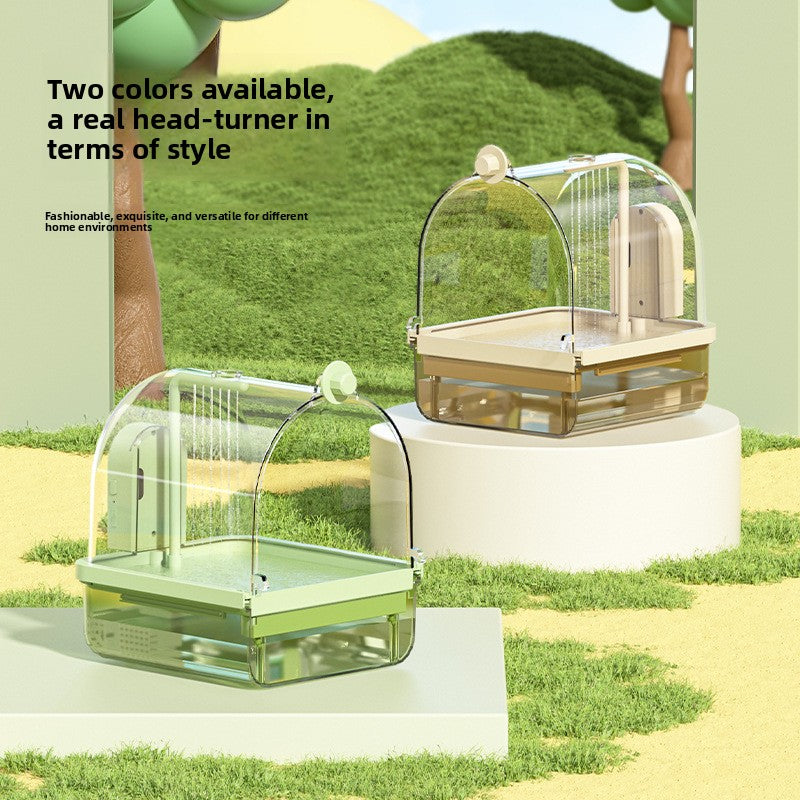 External Cage-Mount Smart Bird Bath – Wireless Sensor Automatic Water Filter Basin
