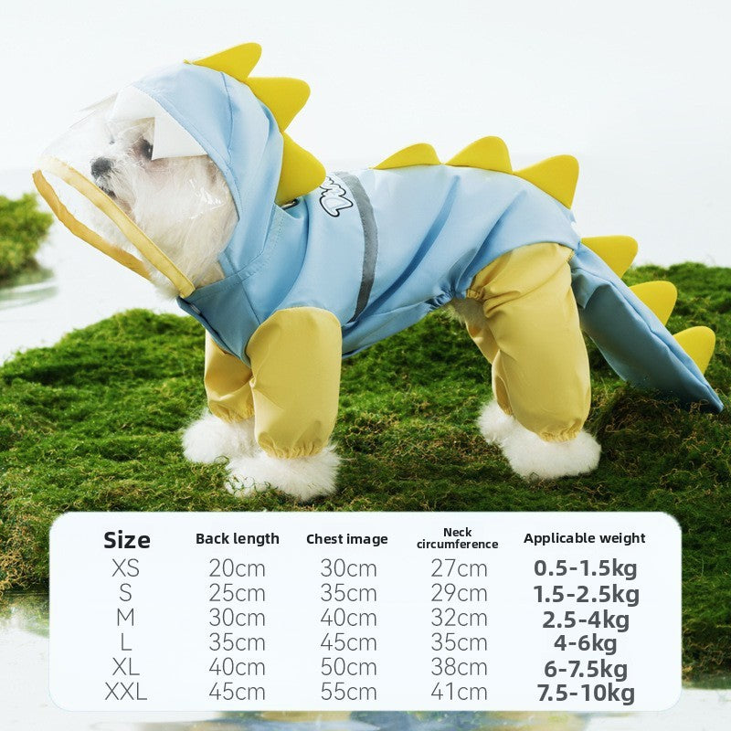 Full-Body Four-Legged Waterproof Pet Raincoat – Detachable Tail Removable Bootie Storm Hoodie
