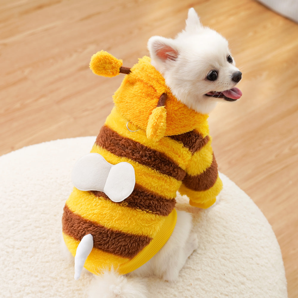 Transformative Bee Fleece-Lined Dog Costume – Winter Warm Leash Attachment Hoodie Coat