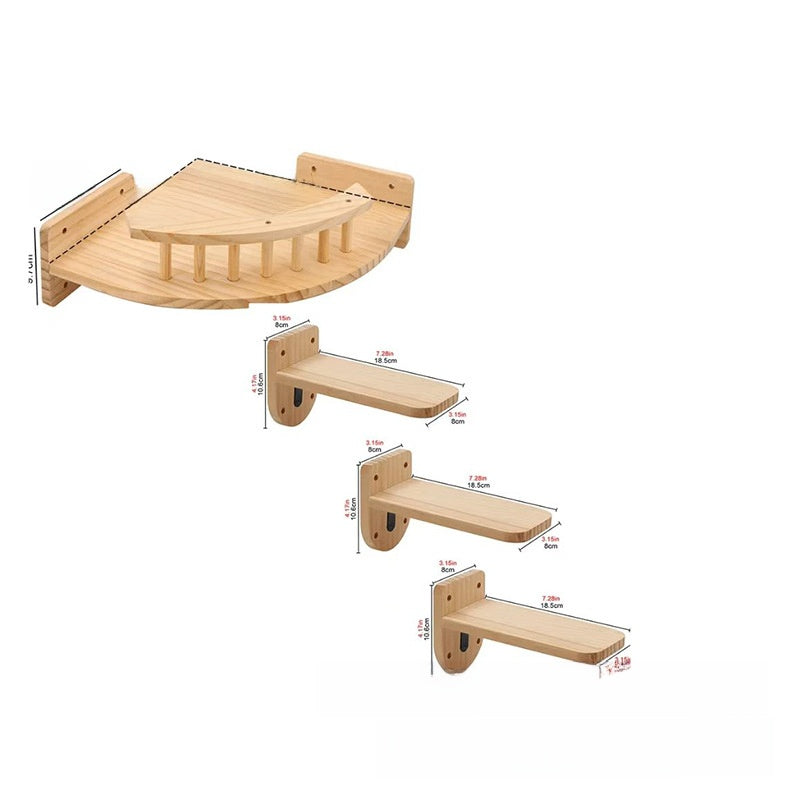 Wall-Mounted Solid Wood Cat Climbing Frame – Space-Saving Multi-Level Perch Bed Set