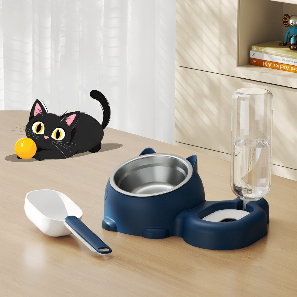 Gravity Automatic Pet Water Refill Fountain – Non-Electric Dual Food Bowl Station