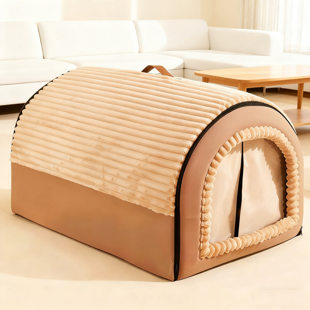 Enclosed Anti-Anxiety Washable Pet Cave Bed – Removable All-Season Insulating Lounger