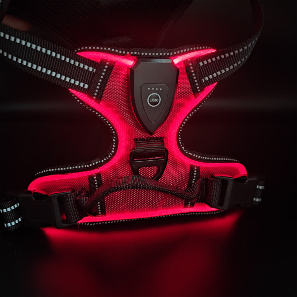 Adjustable LED Luminous Pet Chest Strap – High-Visibility Safety Night Walking Vest