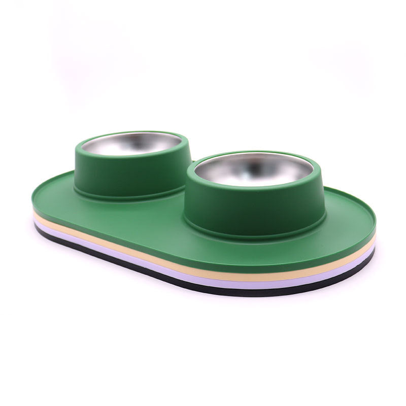 Anti-Slip Dual Stainless Steel Pet Bowl – No-Spill Silicone Food Water Station