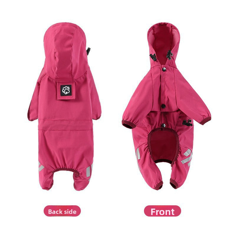 Full-Body Four-Legged Waterproof Dog Raincoat – Integrated Leash Hole Breathable Storm Hoodie