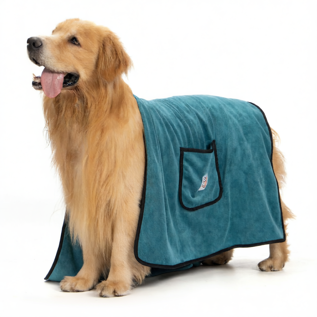 super absorbent quick-drying Dual-Pocket Microfiber Dog Bath Towel