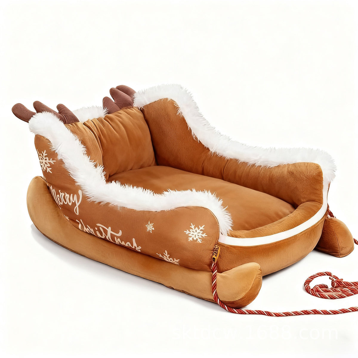 Festive Christmas Sleigh Plush Pet Bed – Winter Warm PP Cotton Insulating Lounger
