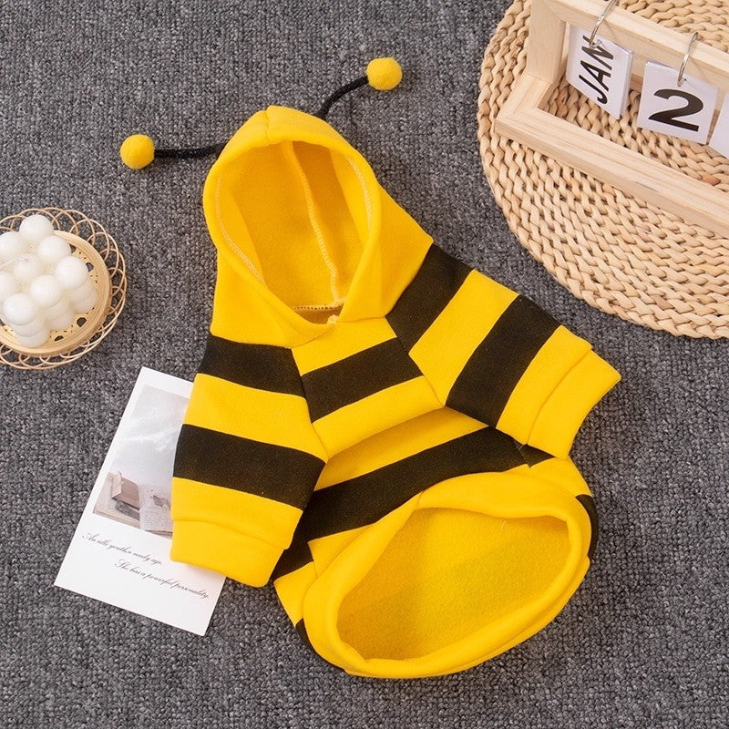 Cute Bee Fleece Pet Winter Coat – Two-Legged Small Dog Warm Insulation Hoodie