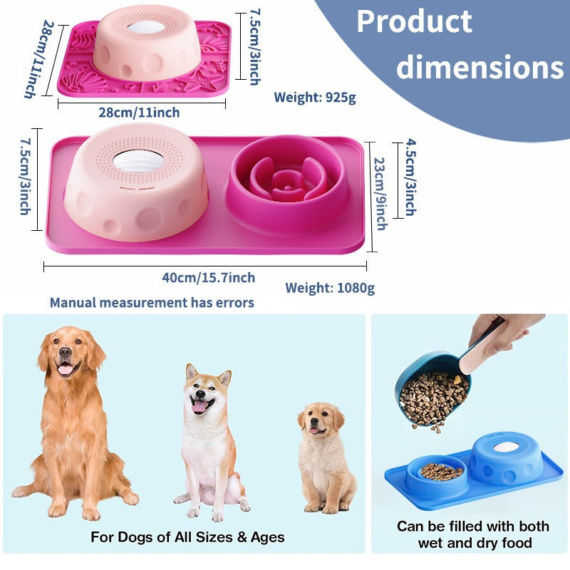 Silicone Slow Feeder Bowl – Calming Licking Mat With Rolling Toy For Anxiety