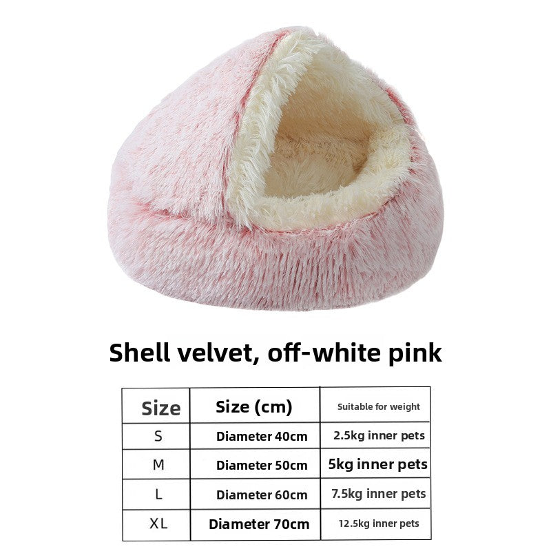 Semi-Enclosed Shell Shape Pet Cave Bed – Deep Sleep Insulating Plush Velvet Lounger