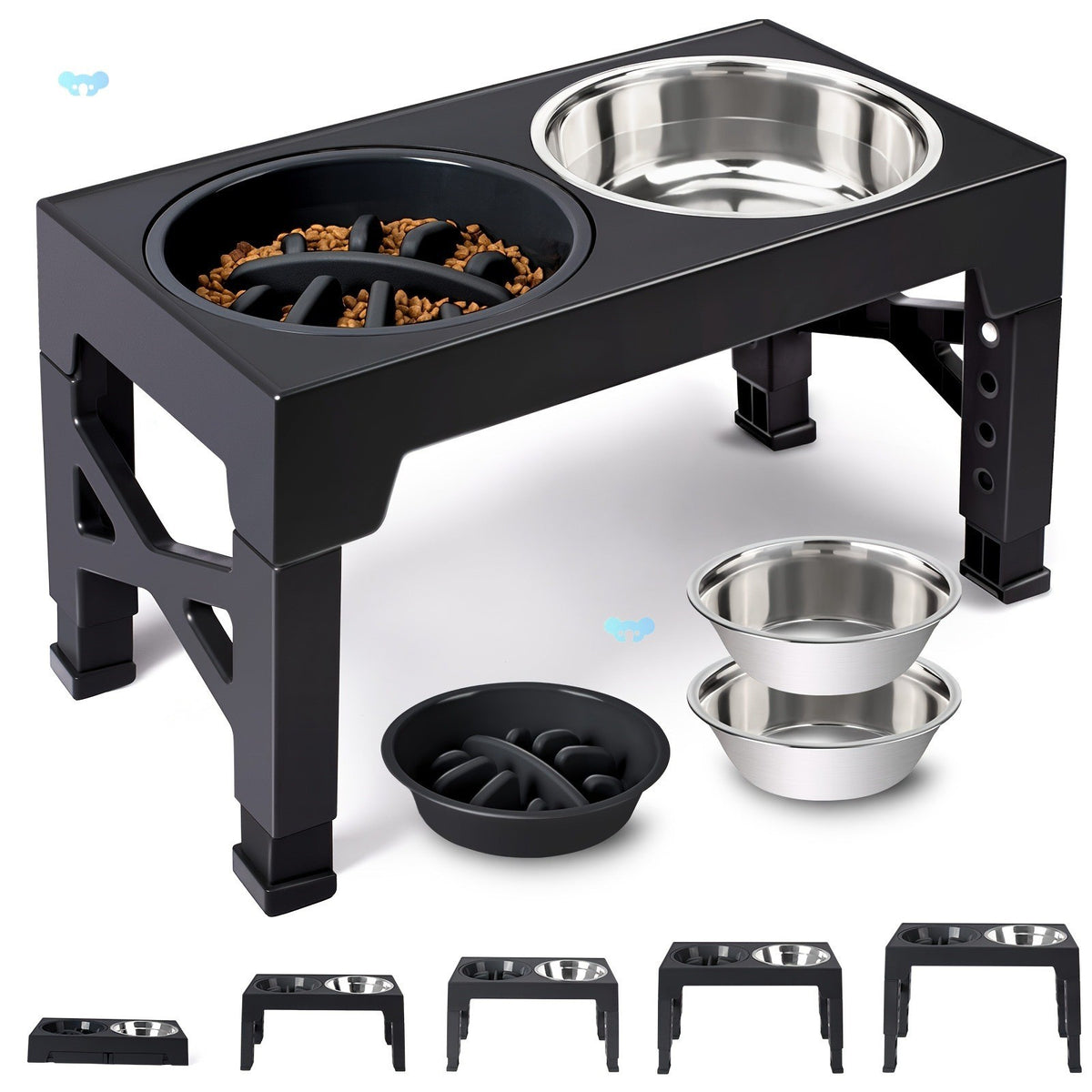 Ergonomic Adjustable Height Elevated Pet Feeder – Dual Stainless Steel Slow Food Station