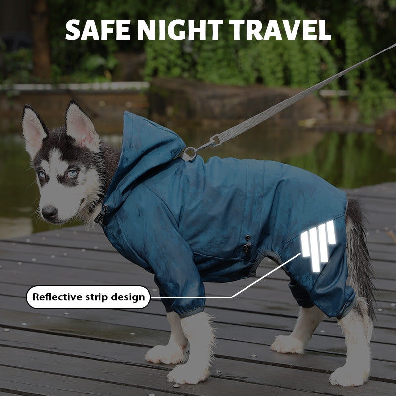 Full-Body Four-Legged Waterproof Dog Raincoat – Integrated Leash Hole Breathable Storm Hoodie