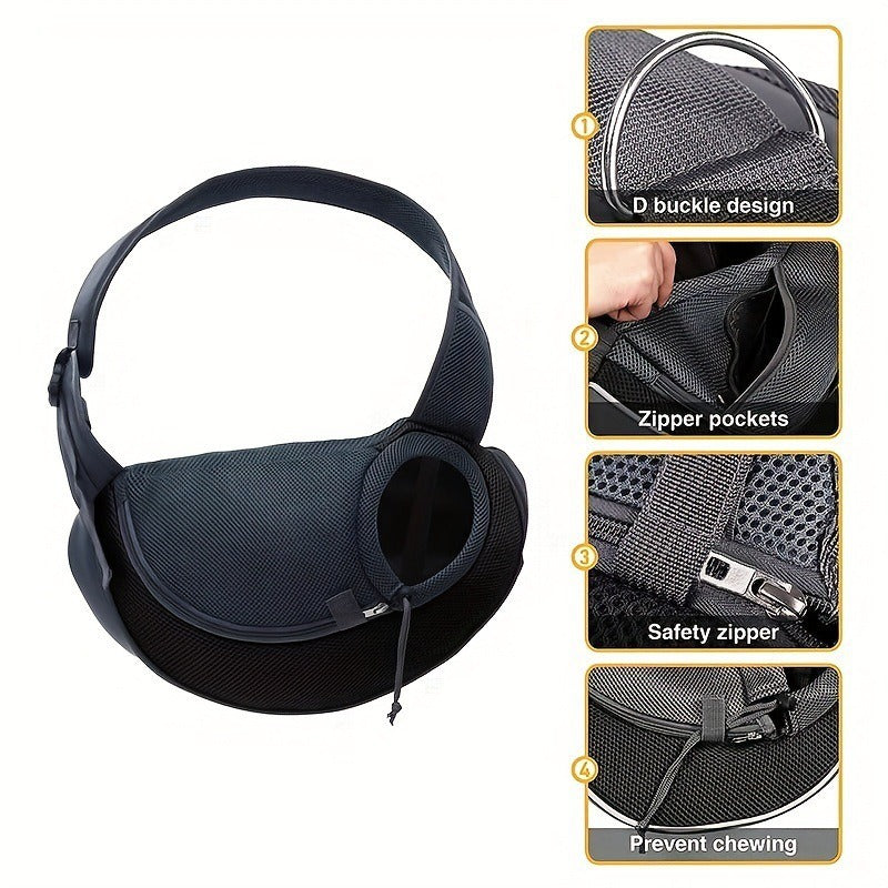 Reflective Safety Hands-Free Pet Carrier – Breathable Mesh Adjustable Crossbody Travel Bag