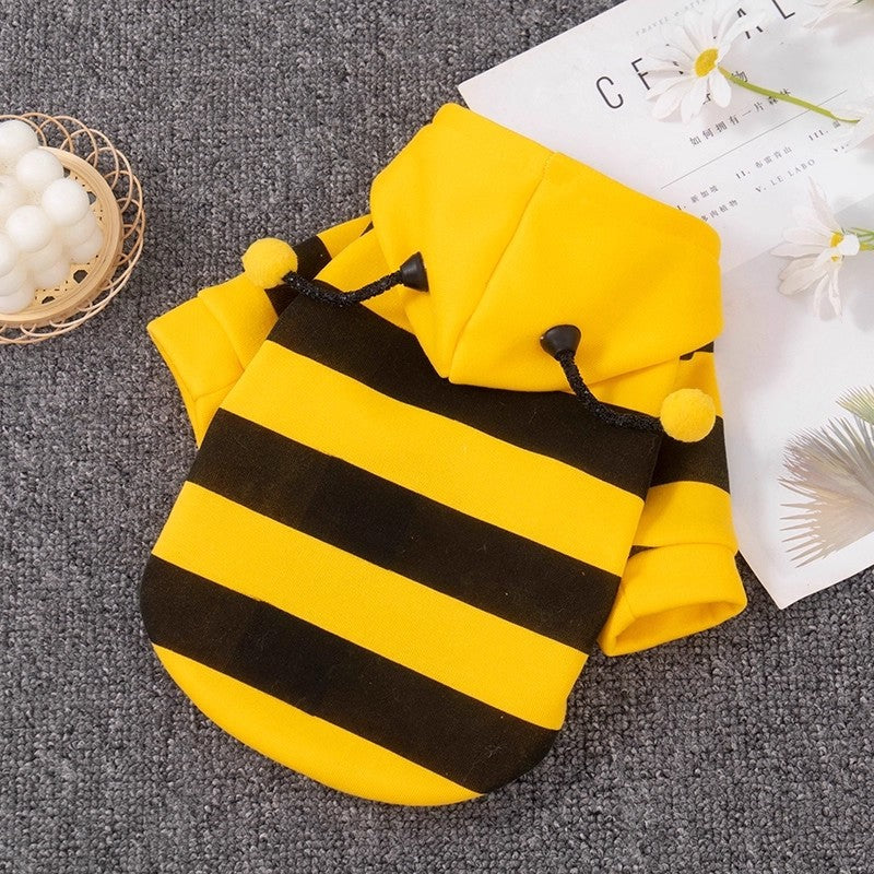 Cute Bee Fleece Pet Winter Coat – Two-Legged Small Dog Warm Insulation Hoodie