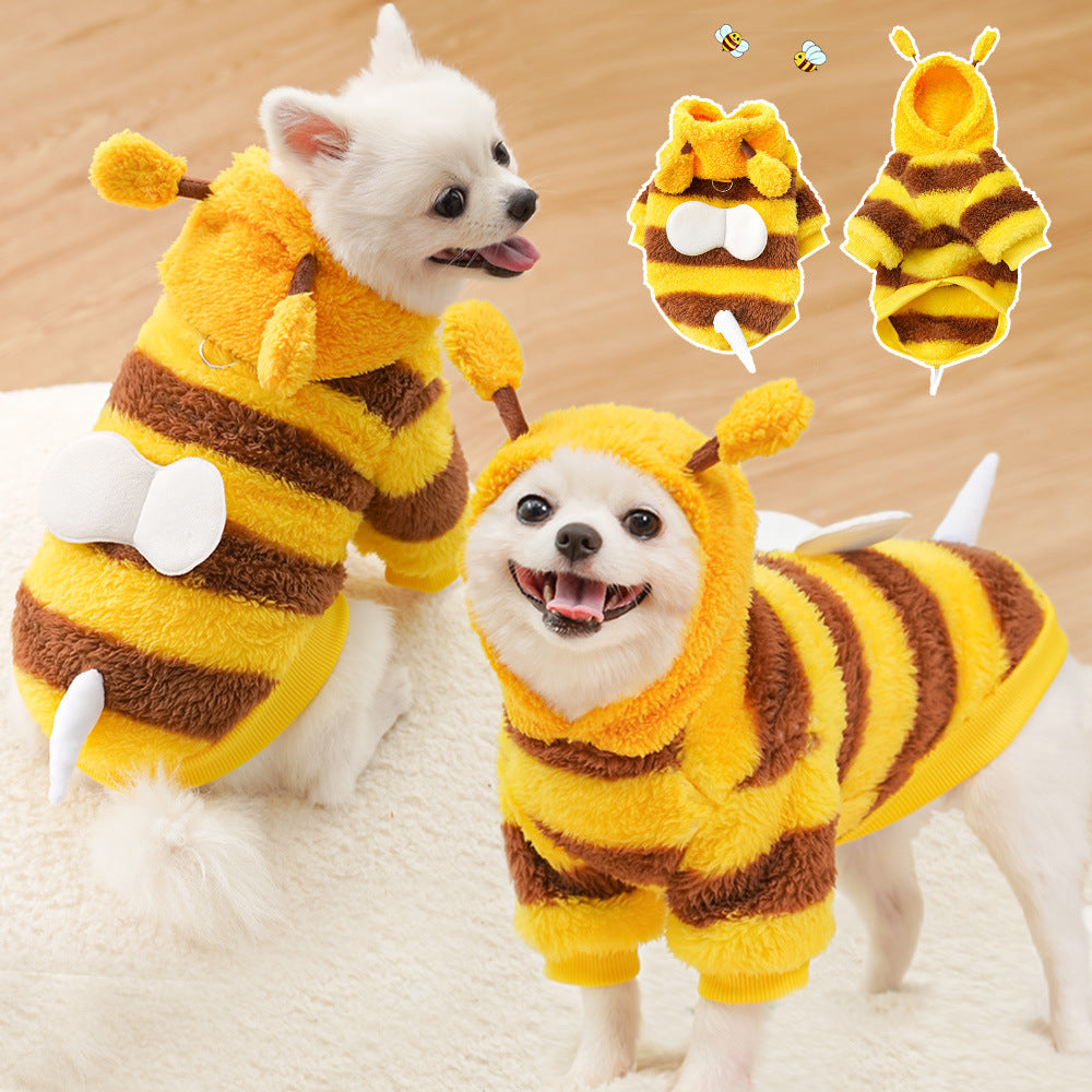 Transformative Bee Fleece-Lined Dog Costume – Winter Warm Leash Attachment Hoodie Coat