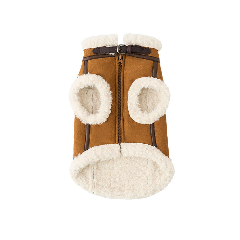Cozy Leather Winter Dog Jacket – Plush Fleece-Lined Warm Insulation Holiday Vest