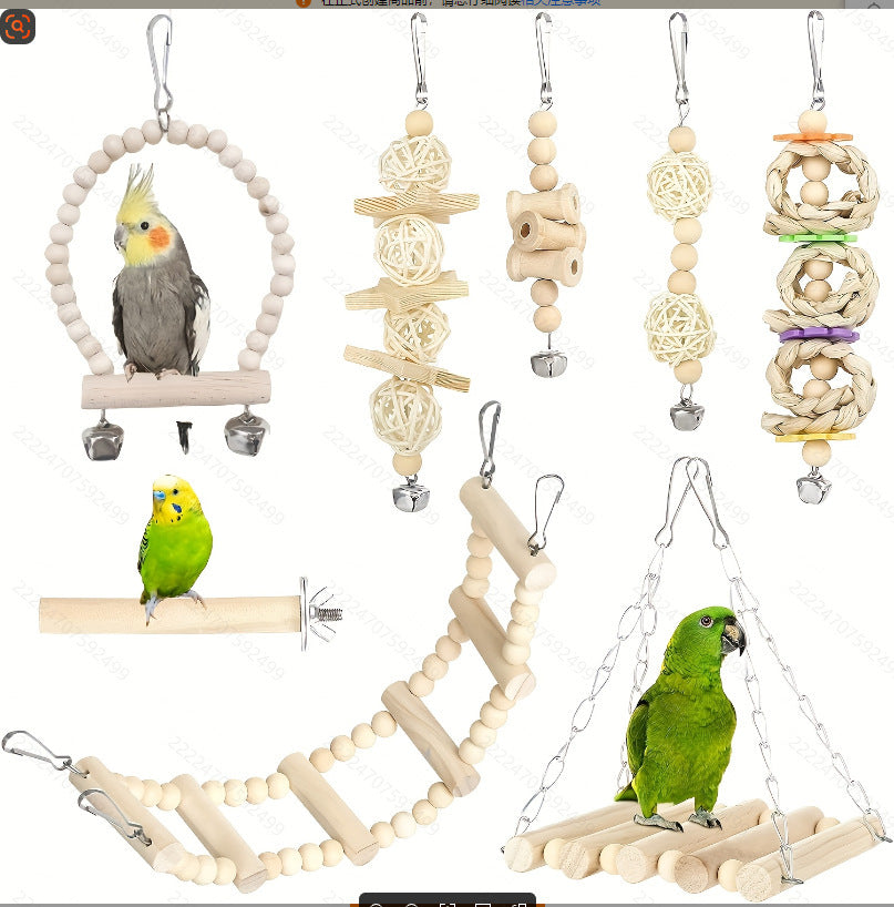 Wooden Bird Toy Set With Stairs – Interactive Swing Chew Playground For Cage Enrichment