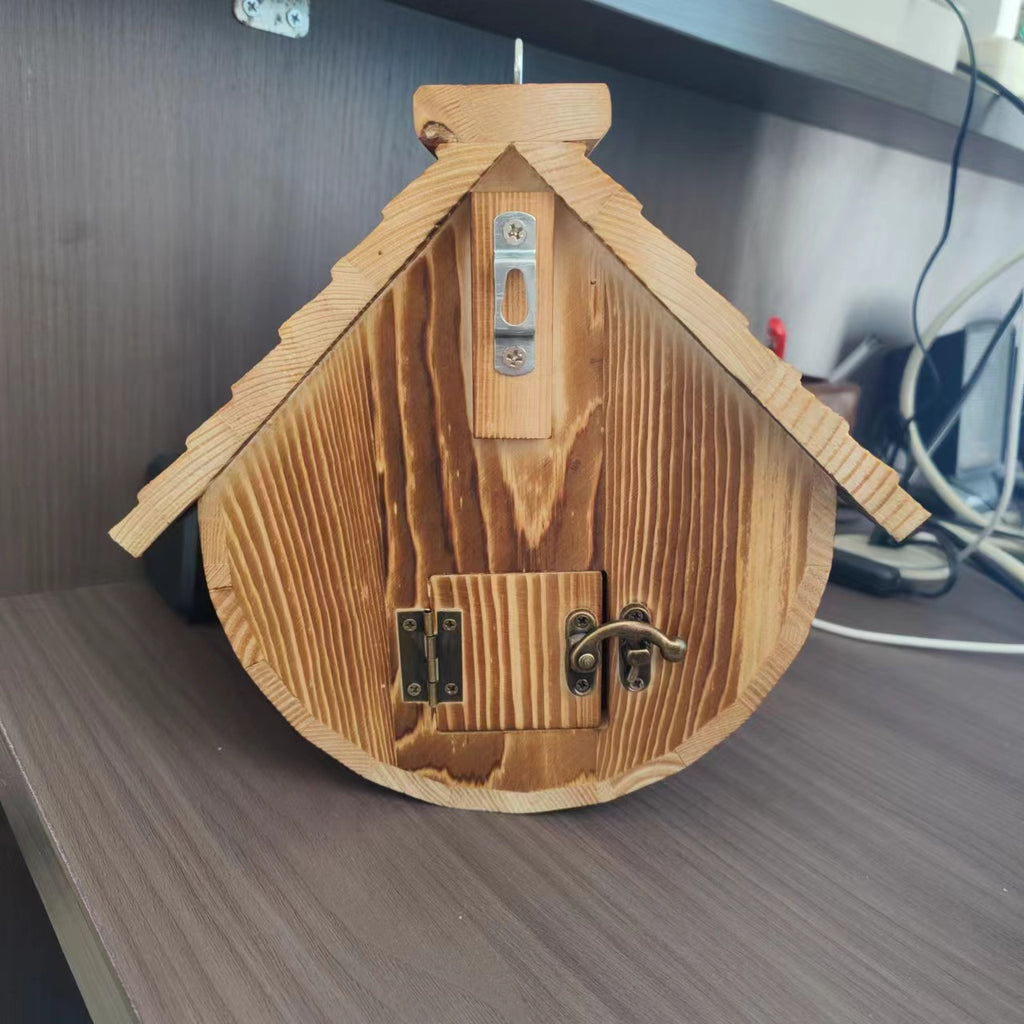 Burnt Finish Solid Wood Bird House – Semi-Circle Hanging Outdoor Breeding Nest
