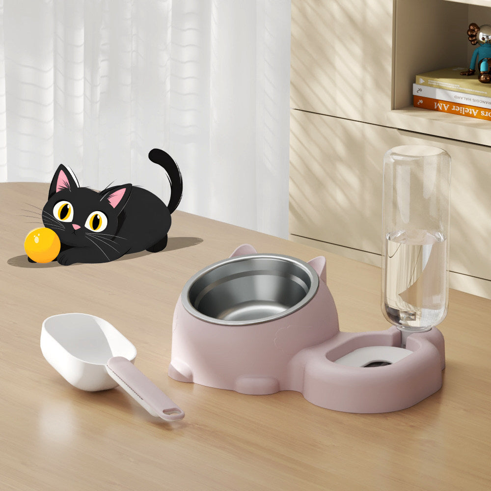 Gravity Automatic Pet Water Refill Fountain – Non-Electric Dual Food Bowl Station