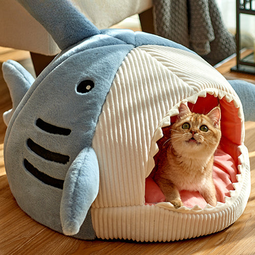Anti-Anxiety Shark Shaped Pet Cave House – Enclosed Winter Warm All-Season Lounger Nest