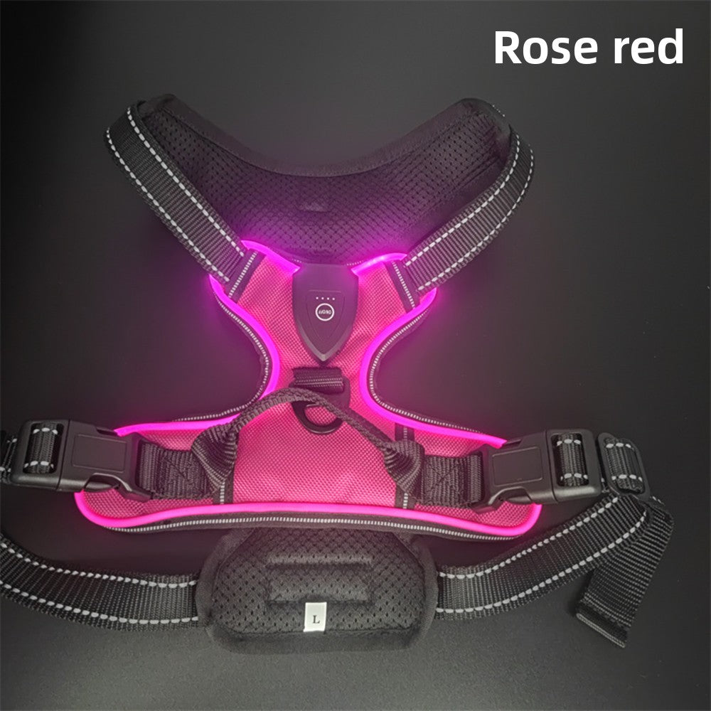 Adjustable LED Luminous Pet Chest Strap – High-Visibility Safety Night Walking Vest