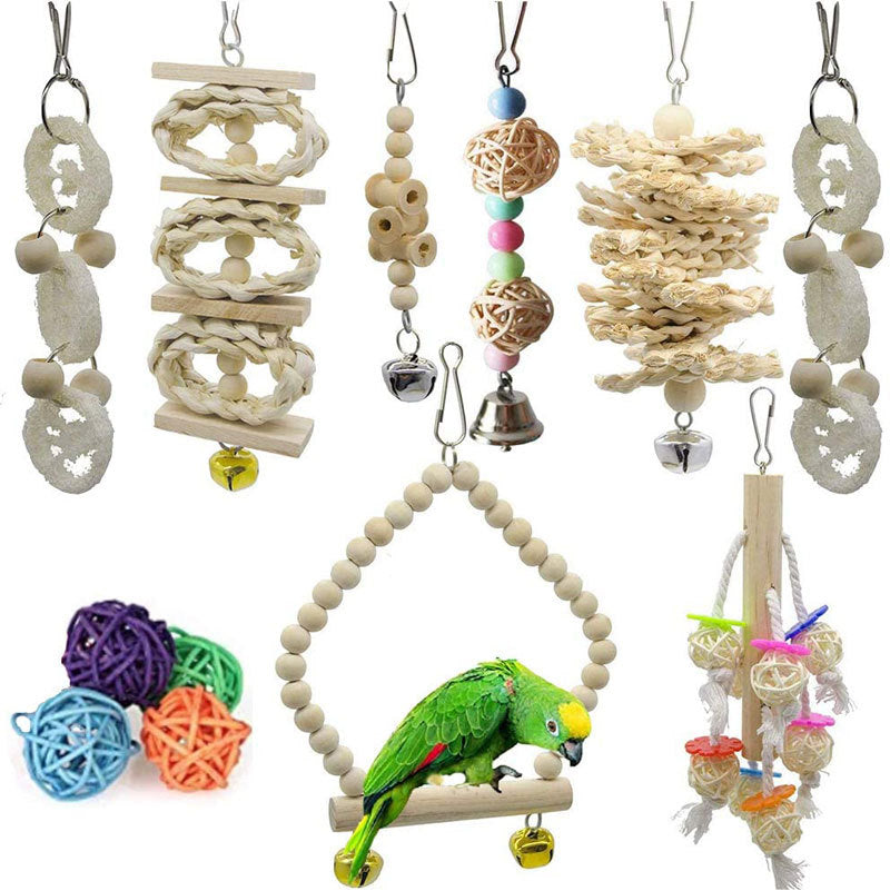 Wooden Bird Toy Set With Stairs – Interactive Swing Chew Playground For Cage Enrichment