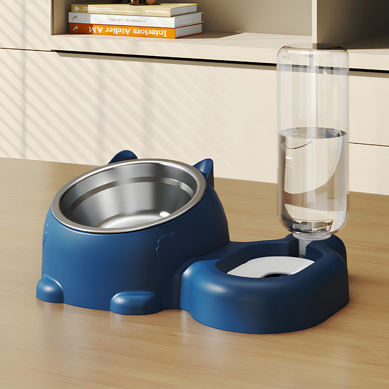 Gravity Automatic Pet Water Refill Fountain – Non-Electric Dual Food Bowl Station