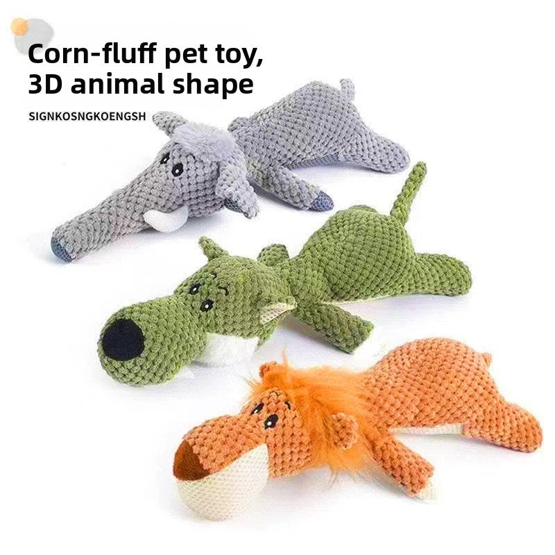 Plush Squeaky Corn-Lint Dog Toy – Heavy-Duty Molar Teething Animal Boredom Relief